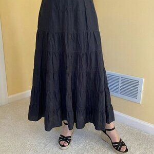 ANN TAYLOR LOFT black tiered midi skirt cotton side zip size S